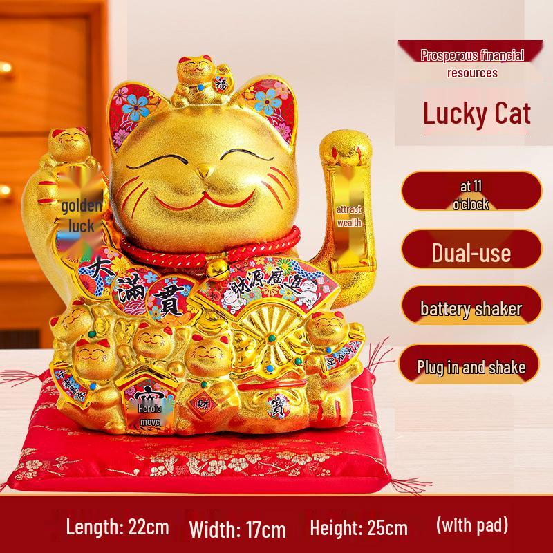 Ceramic Lucky Cat Figurine with Waving Hand – Customizable Gold Shop Gift for 2026 Opening Ceremony