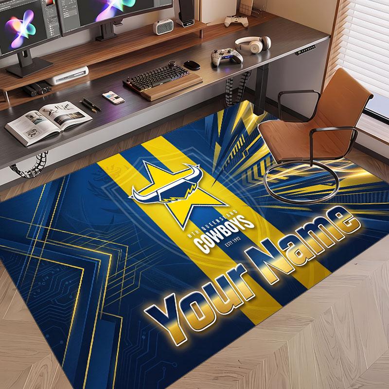 Custom Rug North Queensland Cowboys Pattern Print Name Text Soft Non‑Slip Floor Carpet for Home Indoor Decoration