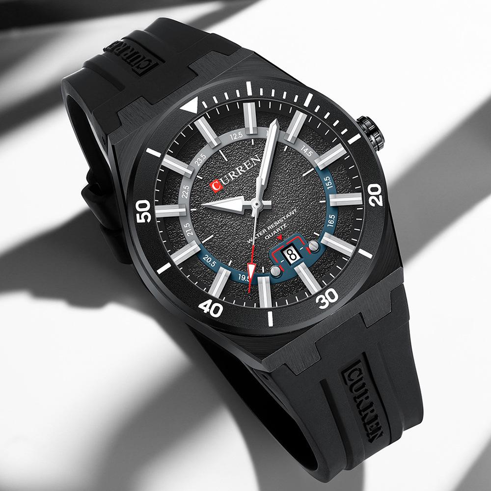 CURREN 8491 Men's Waterproof Quartz Watch with Rubber Strap and Calendar