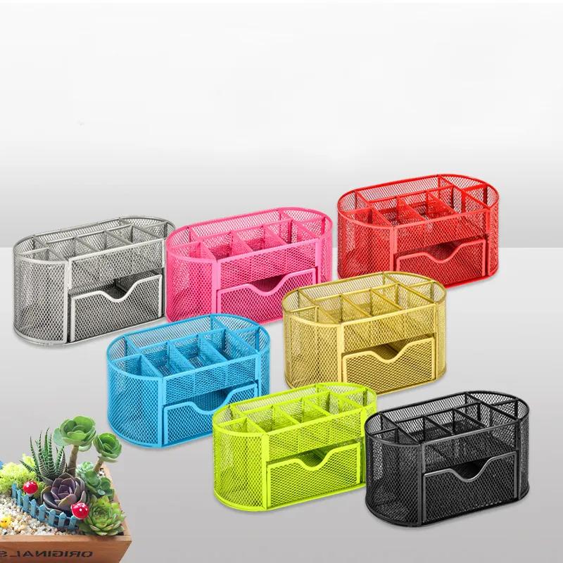 Wholesale Metal Pen Holder Creative Desktop Storage Nine Grid Multi Functional Pen Holder Storage Box Student Stationery Supplies YLE238