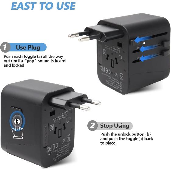 Travel Essentials, International Travel Adapter for European US UK AUS JP, Universal Travel Adapter Plug Adapter Wall Charger with 4 USB Charging