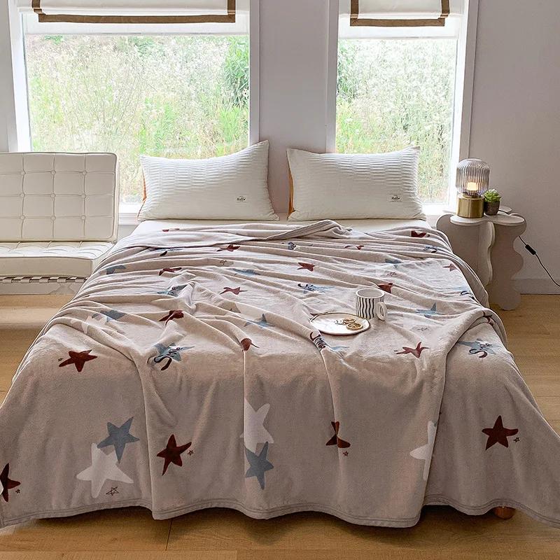 Thick Thow Blanket Geometic Style Reactive Printed Flannel Fleece Blanket for Beds Single/Queen/King Plush Plaids Sofa Plaid Bed