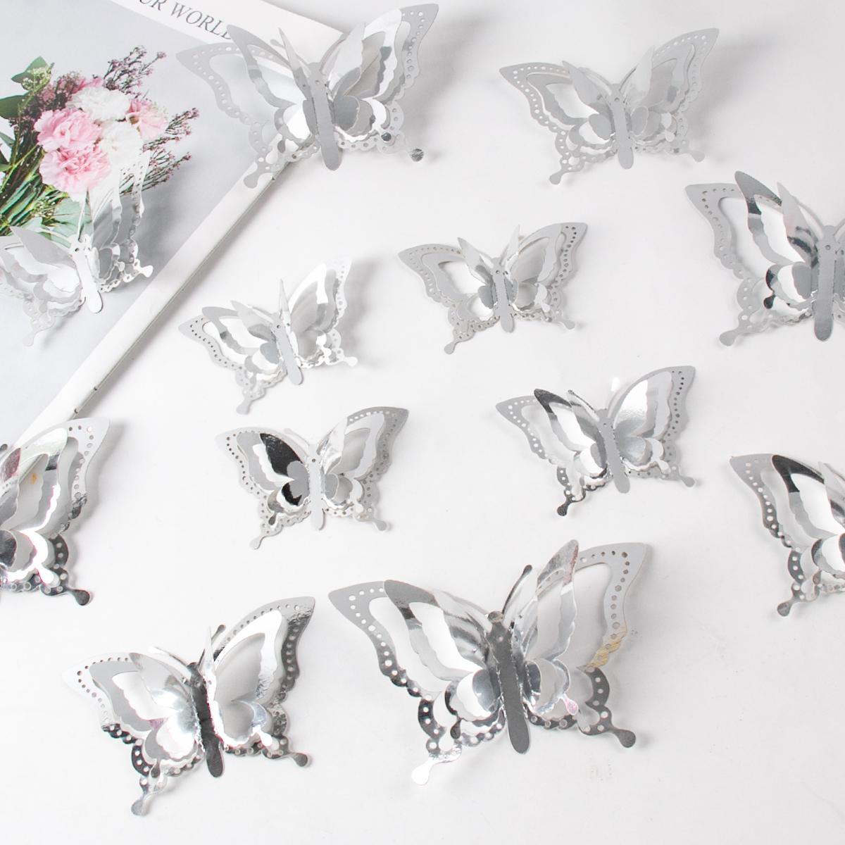 

12/24pcs 3D Laser Butterfly Wall Sticker Wedding Wall Window Decal Summer Butterfly Birthday Party DIY Party Sticker Home Decor 12pcs срібний