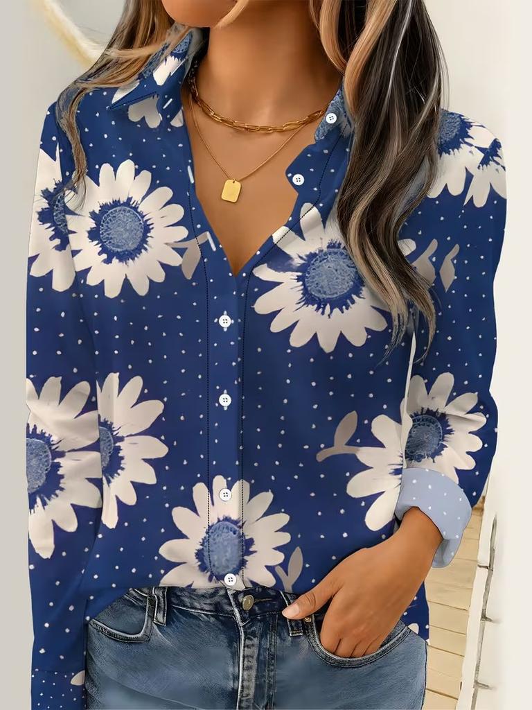 Women Long Sleeve Shirt Fashion Elegant Floral Print Blouse Elegant Casual Daily Wear Spring Autumn Blouse Tops Office Lady 2026