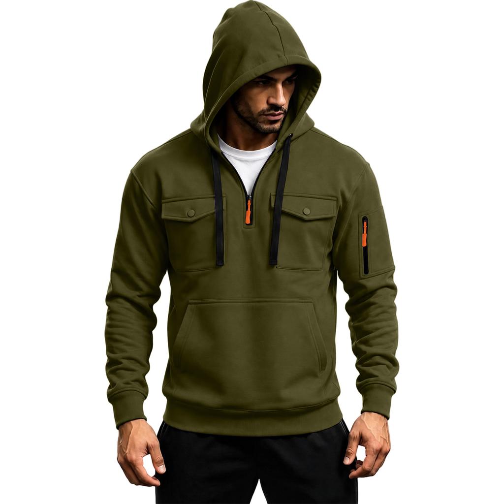 Men's Quarter-Zip Pullover Hoodie Casual Trendy Sweatshirt for and Winter