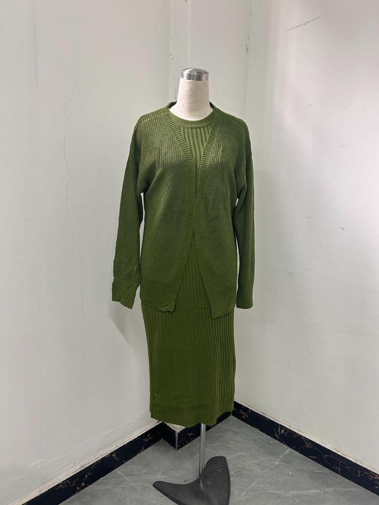 Russian Autumn/Winter Casual Round Neck Lazy Style Knitted Cardigan Set Dress