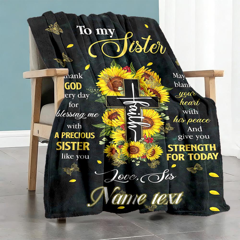 Sister Customize Your Name Blanket Multi-purpose Customizable Blanket Soft & Cozy Throw For Office Office Chair Livingroom Picnics