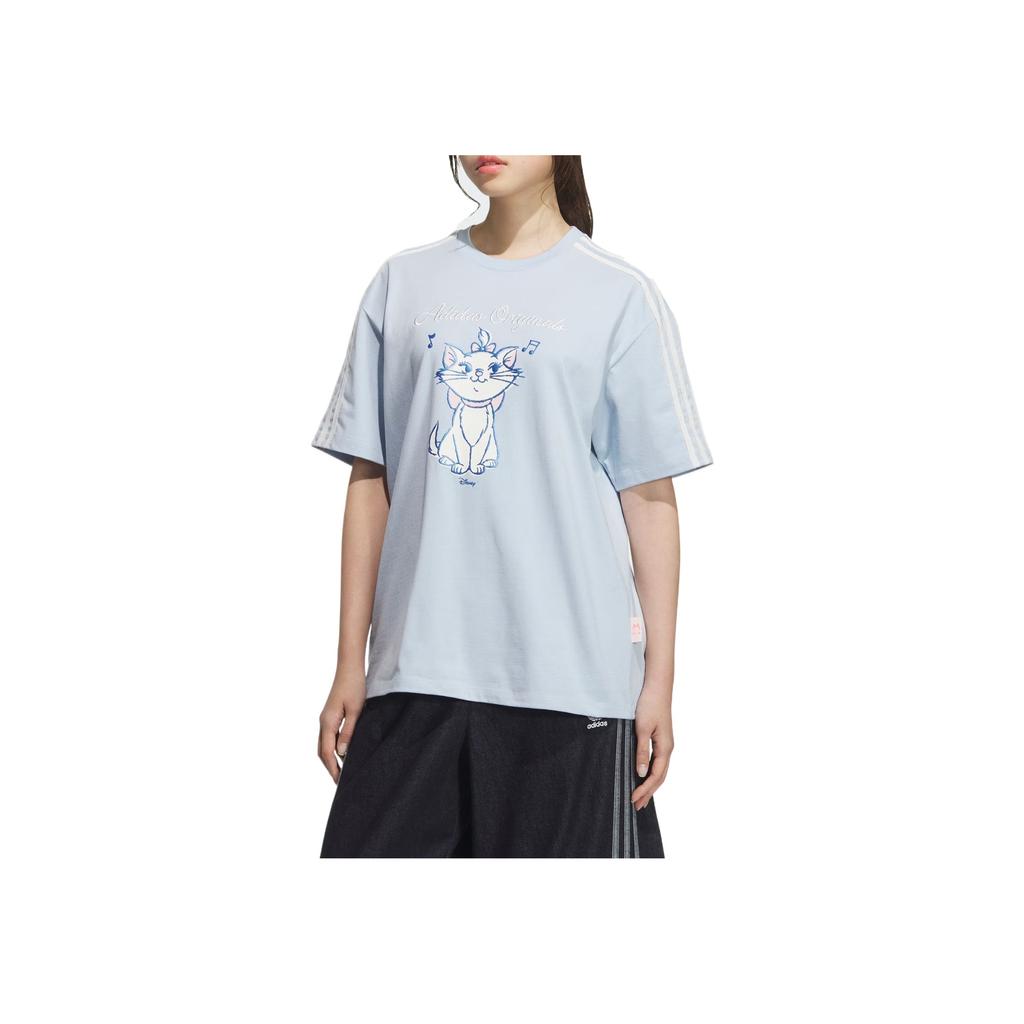 Adidas Originals Disney Collaboration Fashion Trendy Simple Versatile Short Sleeve Drop Shoulder T-Shirt Women Tops Blue KC3098
