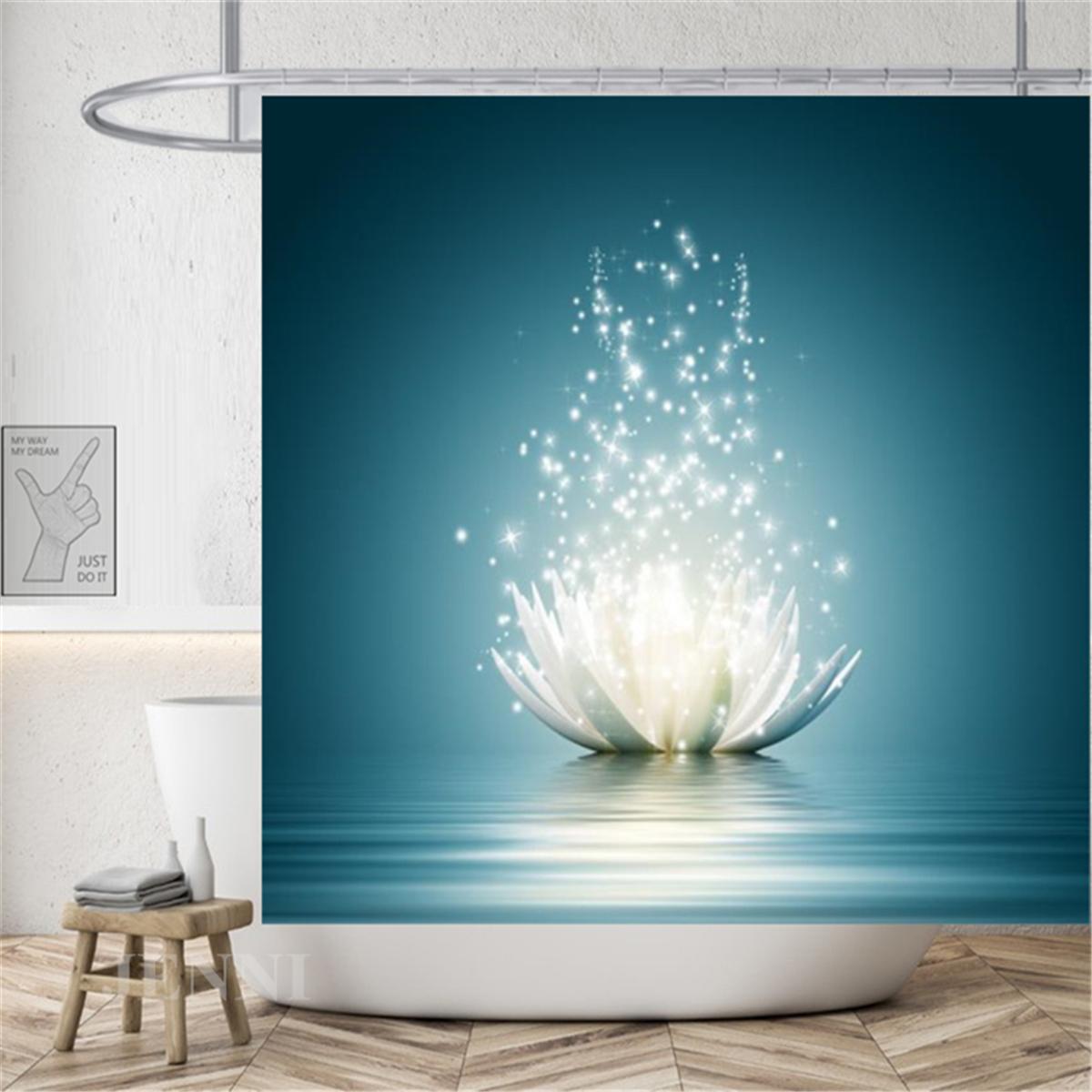 

Rural Landscape Creek Stone Lotus Shower Curtain Bathroom Curtain Fabric Waterproof Polyester Bathroom Curtain With Hooks W60H190(CM)-1 Pcs