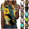 Camiseta Informal Retro Estampada de Manga Corta con Cuello Redondo para Mujer