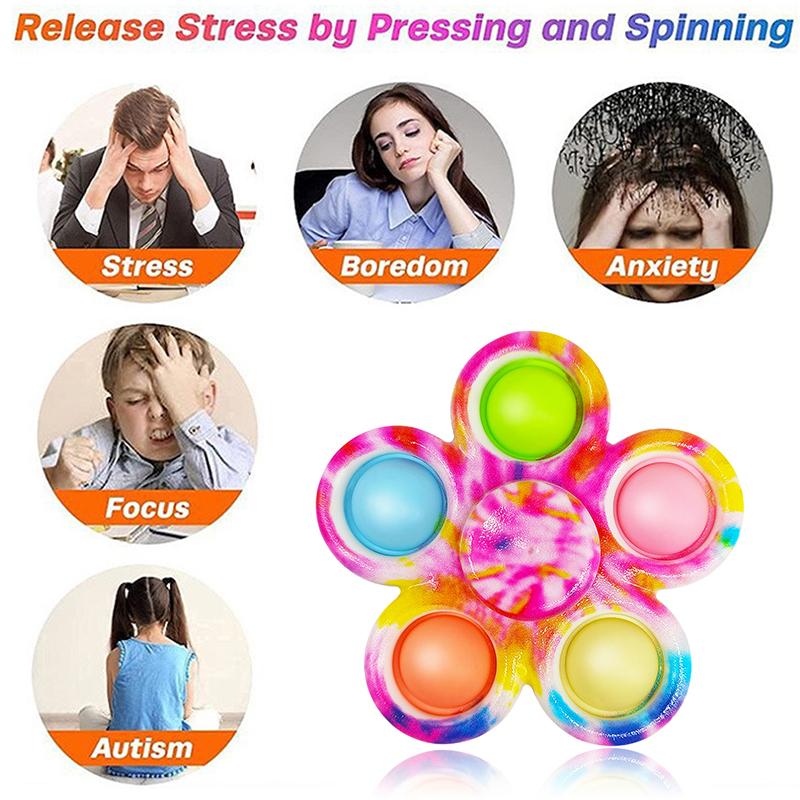 Dye Tie Simple Fidget Spinner Pops Finger Toys Push Bubble Hand Spinner For Anxiety Stress Easing Sensory Gifs For Kids