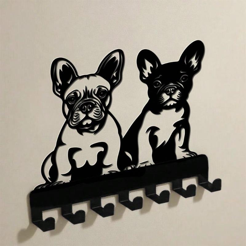Metal Dog Wall Art 7 Hooks Bathroom Kitchen Organizer Rustproof Home Decor
