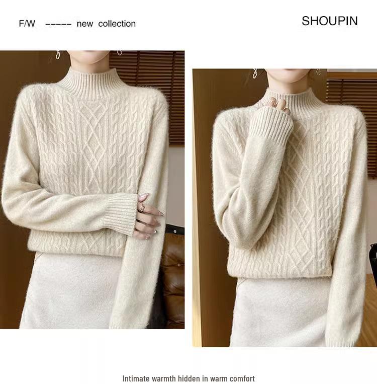 Women's Fashionable High-Neck Wool Sweater - Warm, Versatile Winter Base Layer Top