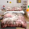 White Horse Floral Art Set for Decor Soft Comfortable Duvet Cover Bedding Set Included 1*Duvet Cover & 2*Pillowcases Gift
