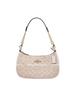 Bruine Signature Canvas Teri Hobo Schoudertas Met Witte Lederen Afwerking & Gouden Ketting Hardware Voor Dagelijks Gebruik