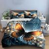 Luxury Metallic Golden Butterfly Bedding SetGlowing Blue Light Fantasy Butterfly Print Duvet Cover1 Duvet Cover+2 Pillowcases