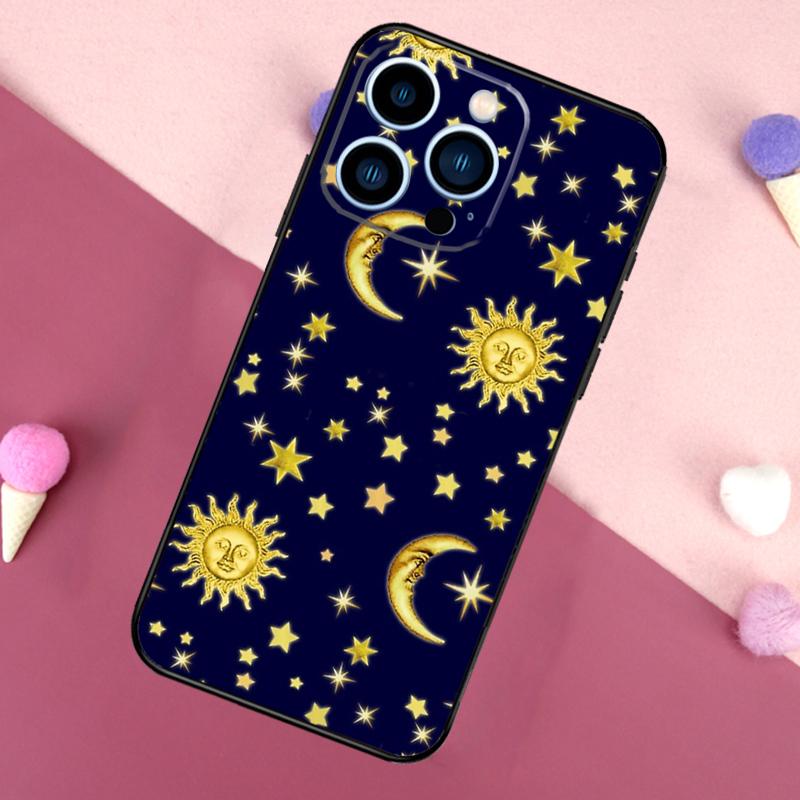 Vintage Moon and Sun Stars Case For iPhone 16e 16 15 Pro Max 11 12 13 Mini 14 15 Pro Max 15 Plus XR Phone Back Cover