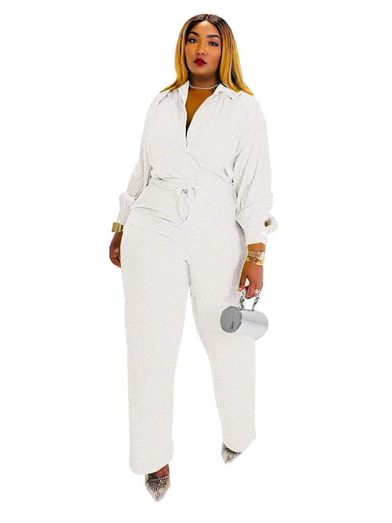 Women's Two-Piece Set: Long Sleeve Pleated Casual Shirt & Elastic Waist Straight Leg Pants