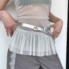 Vintage Retro Geometric Pu Leather Belt For Women With Metal Buckle Summer
