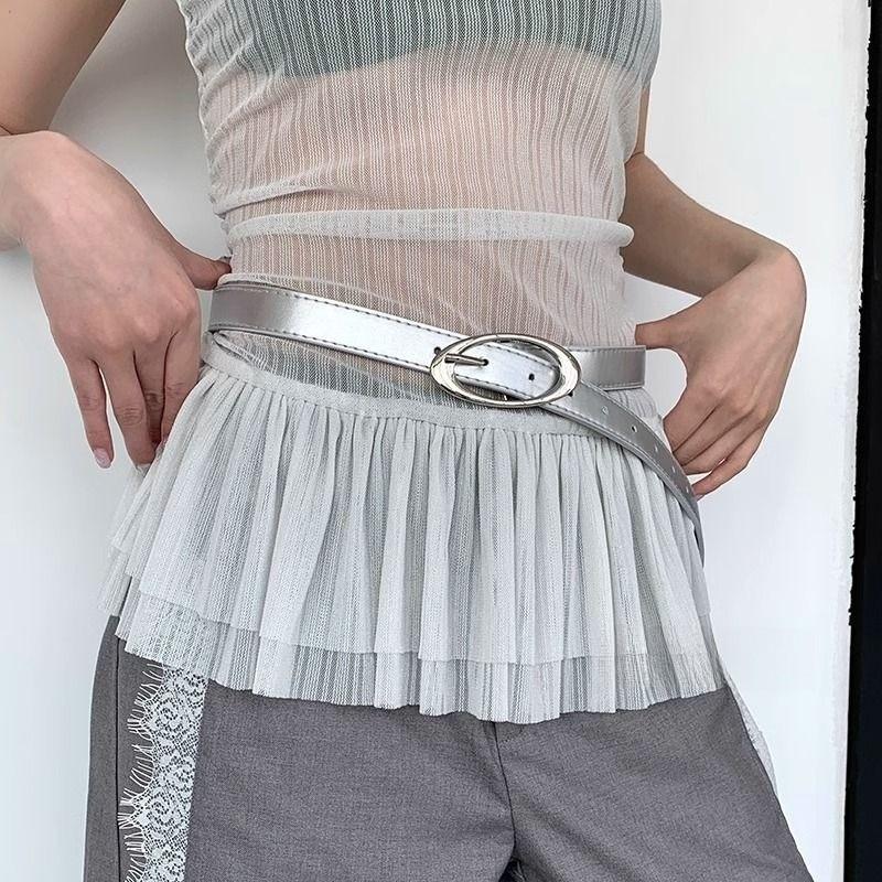 Vintage Retro Geometric Pu Leather Belt For Women With Metal Buckle Summer