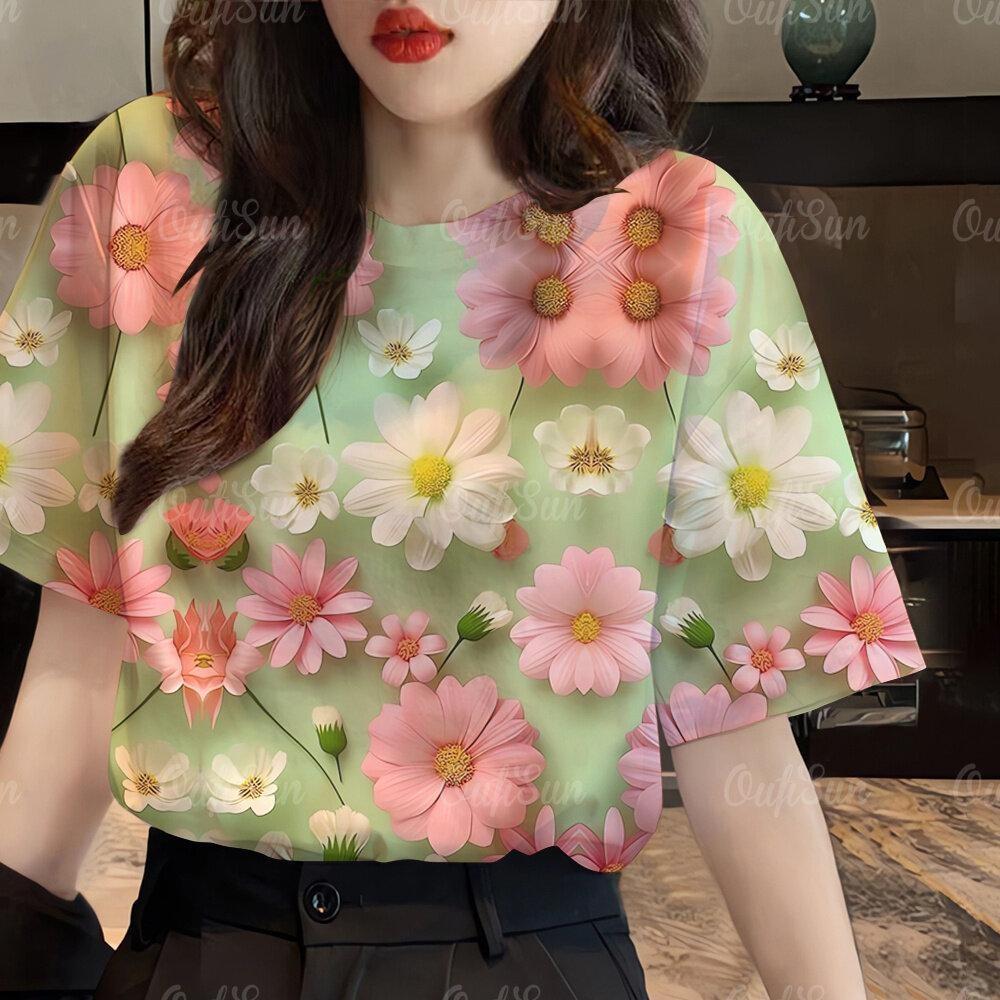 Women s flower pattern women s T-shirt summer new top T-shirt short sleeved O-neck casual T-shirt XXS