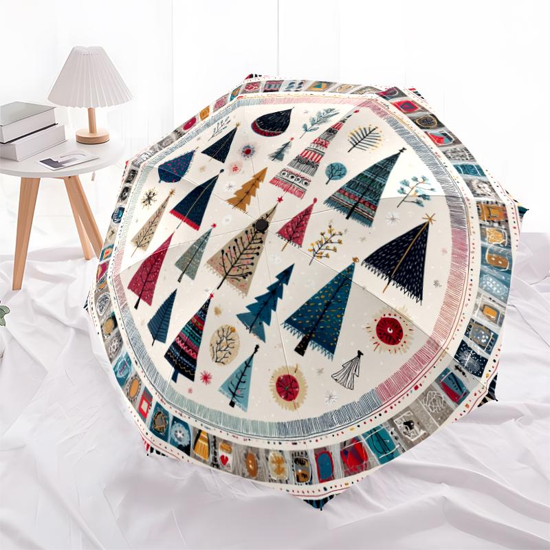 Christmas Tree pattern, automatic folding umbrella, portable and foldable design, 8 ribs, a Christmas or birthday gift.