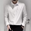 Men Shirt Sequin Star Color Matching Long Sleeve Single Breasted Patchwork Slim Fit Cardigan Turn Down Collar Soft Breathable Mid Length Men Top