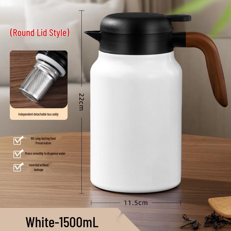 Portable Large Capacity Stainless Steel Tea Stewing Pot with Wooden Handle and Water Separator