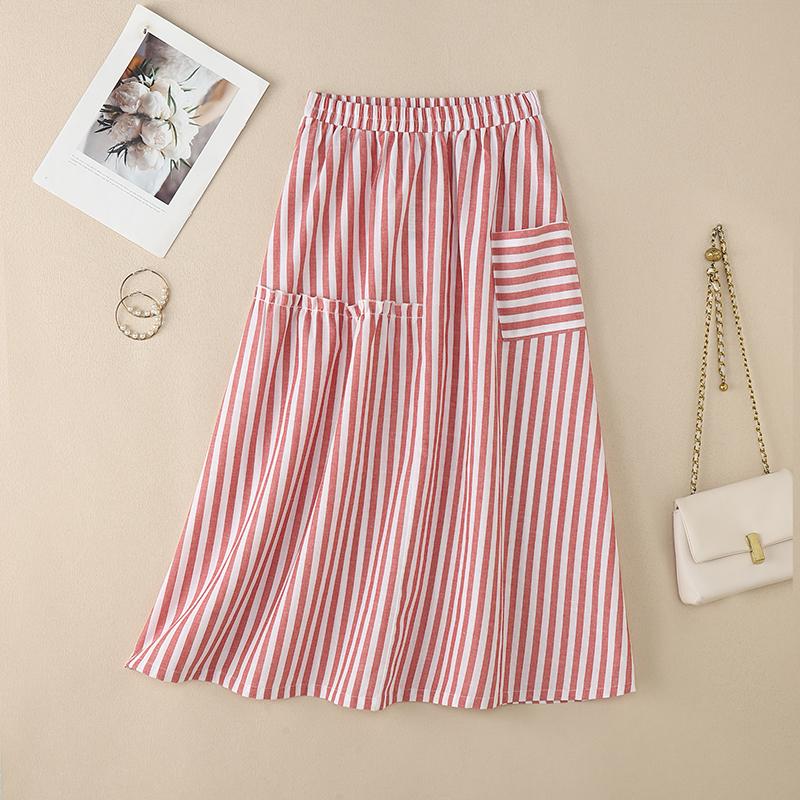 

ZANZEA Women Casual Elastic Waist Loose Summer Stripe Skirts 5XL красный