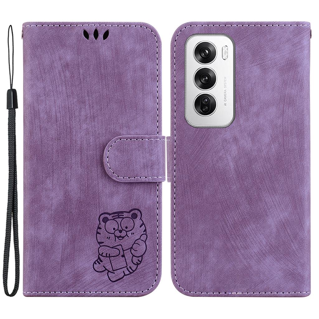 For Oppo Reno12 5G (Global) Case Cute Tiger Imprint Leather Wallet Phone Cover