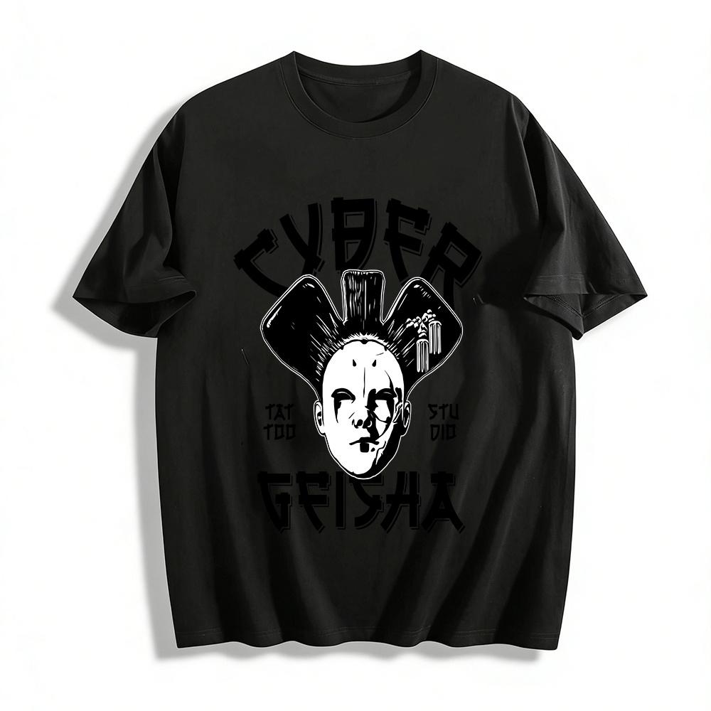 Cyber Geisha Tattoo Studio Graphic Trendy Casual Tee Shirt Pure cotton T-shirt XXS
