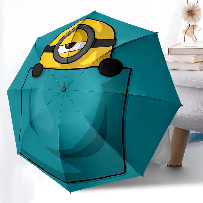 1pz Ombrello Pieghevole Portatile Minion da Tasca con Apertura/Chiusura Automatica e Struttura a 8 Stecche per Donna/Uomo, Uso Stagione Unica a0901046