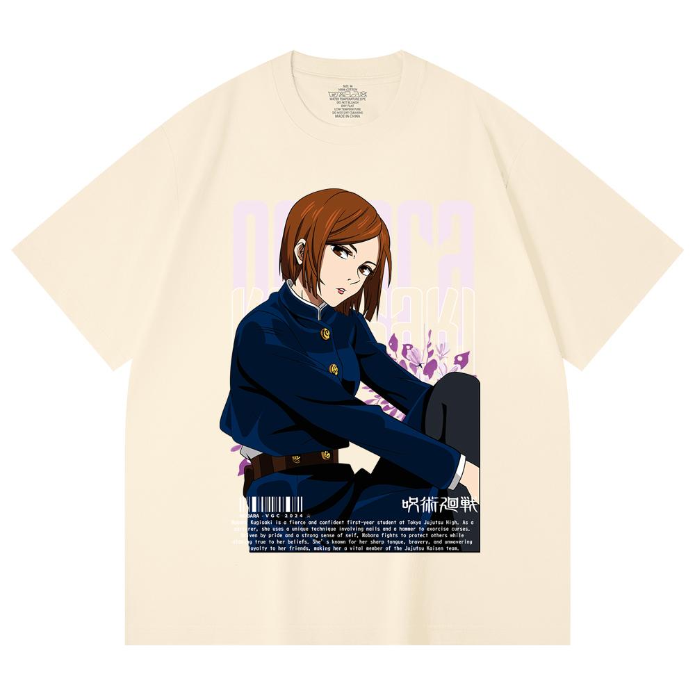 

230 Gsm 100% Cotton Jujutsu Kaisen V36 Nobara White Print Unisex Heavy Cotton T Shirt XS абрикосовый