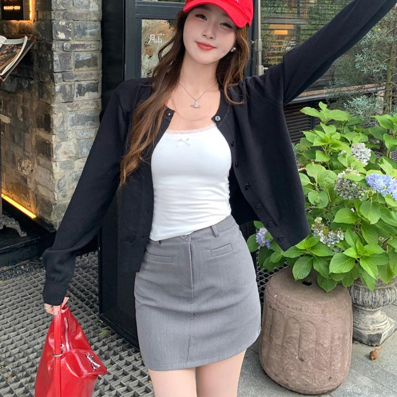 

Short Sweater Women Fall Round Neck Knit Cardigan Loose Casual Lazy Style Coat One Size