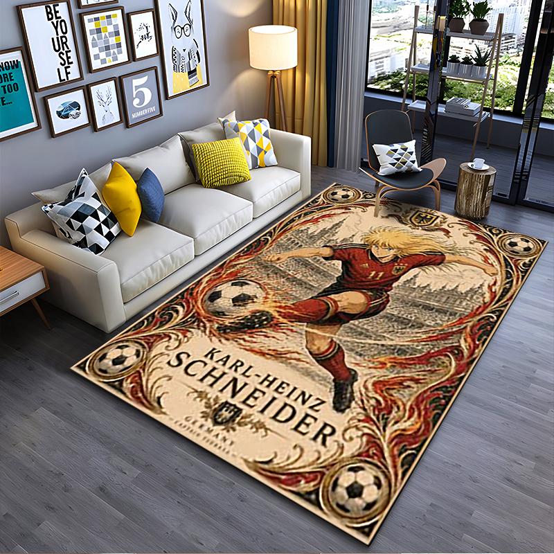 Pop Culture Area Rug, Karl Heinz Schneider Captain Tsubasa Germany 11 Vintage Poster, Playroom Decor, Non-Slip Mat