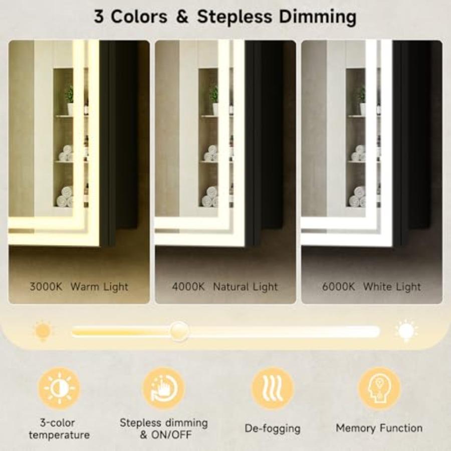 30"x32" Lighted Bathroom Medicine Cabinet, LED Medicine Cabinet Mirror with Electrical Outlet and USB Port, Defogger and Dimmab