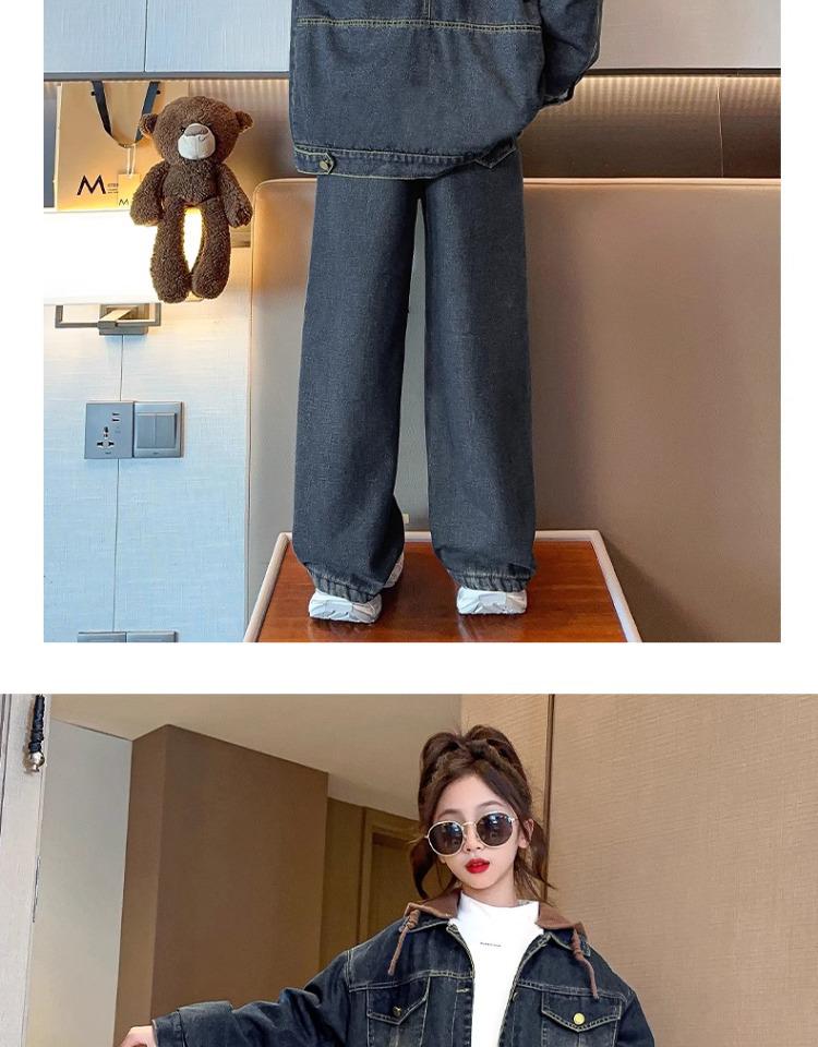 2025 Girls' Fleece-Lined Denim Two-Piece Set - Trendy Autumn/Winter Fashion for Middle and Big Kids