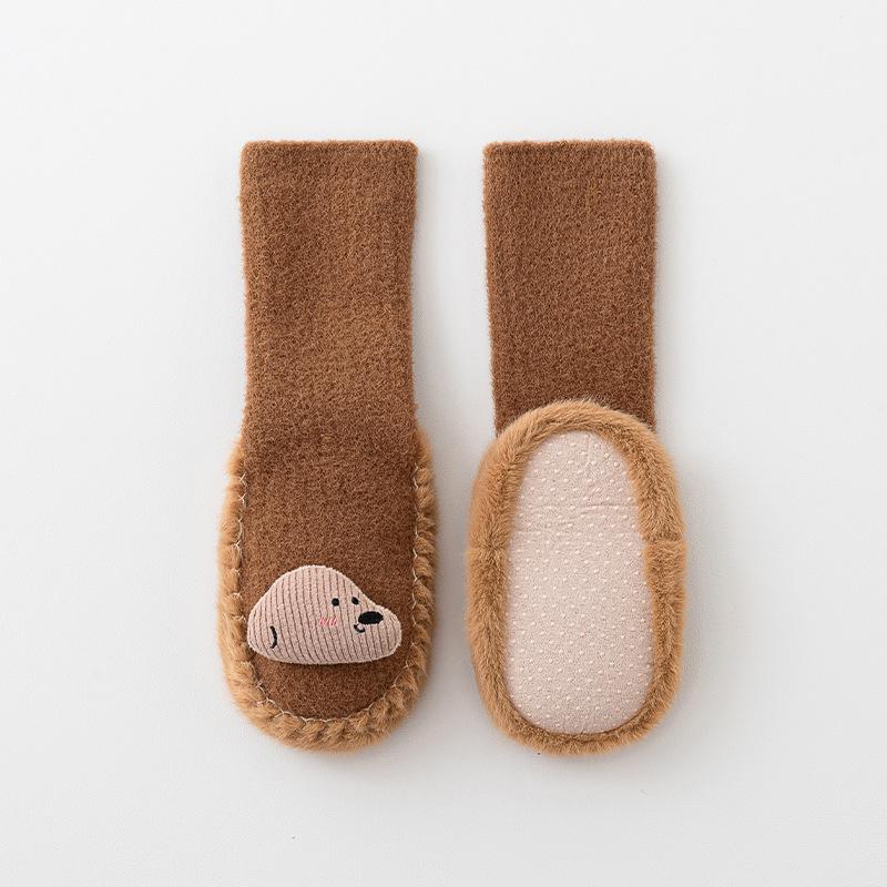 Mink Velvet Thick Baby Floor Shoes & Socks - Warm Cartoon Leather-Soled Infant Booties