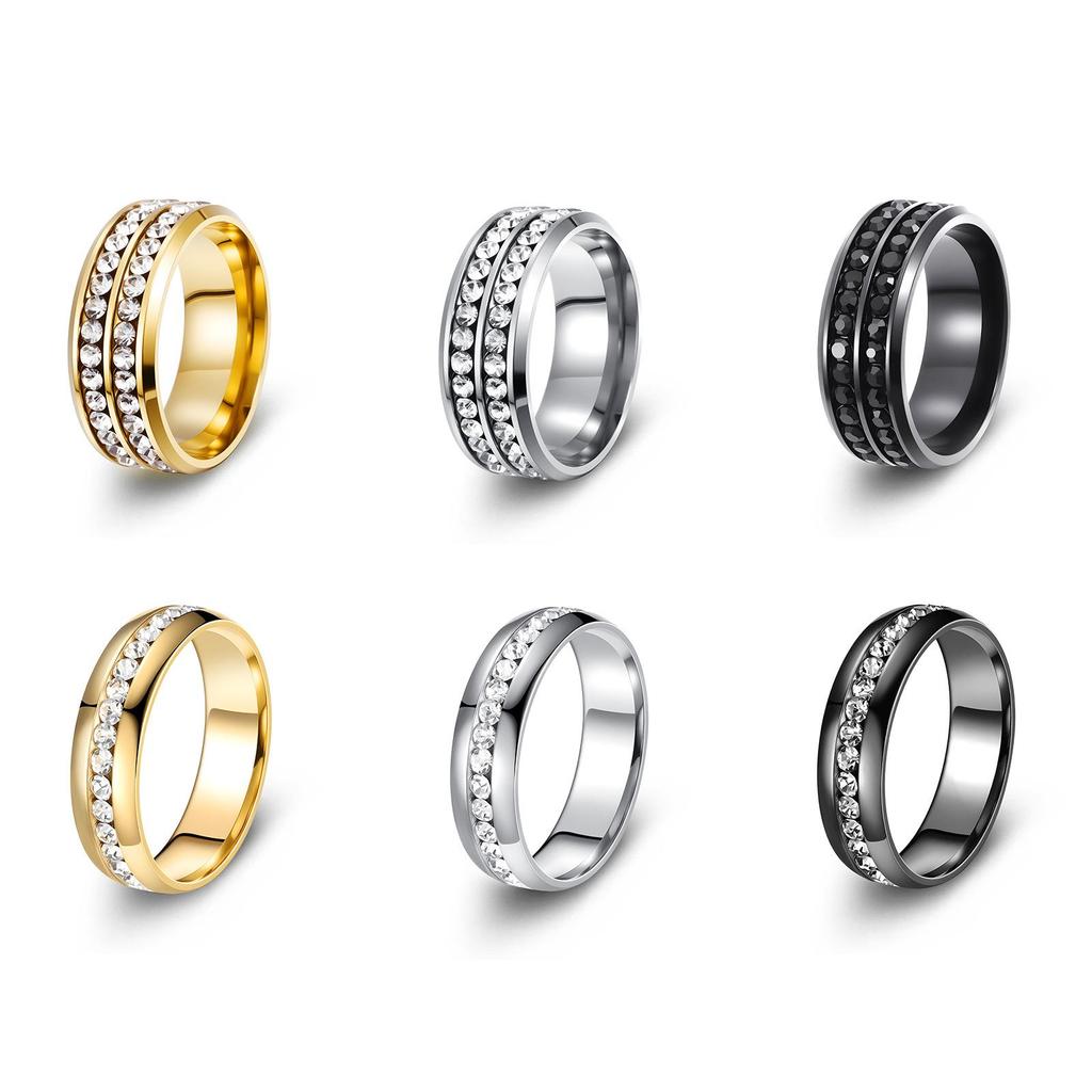 Titanium Steel Retro Couple Rings with Row of Diamonds