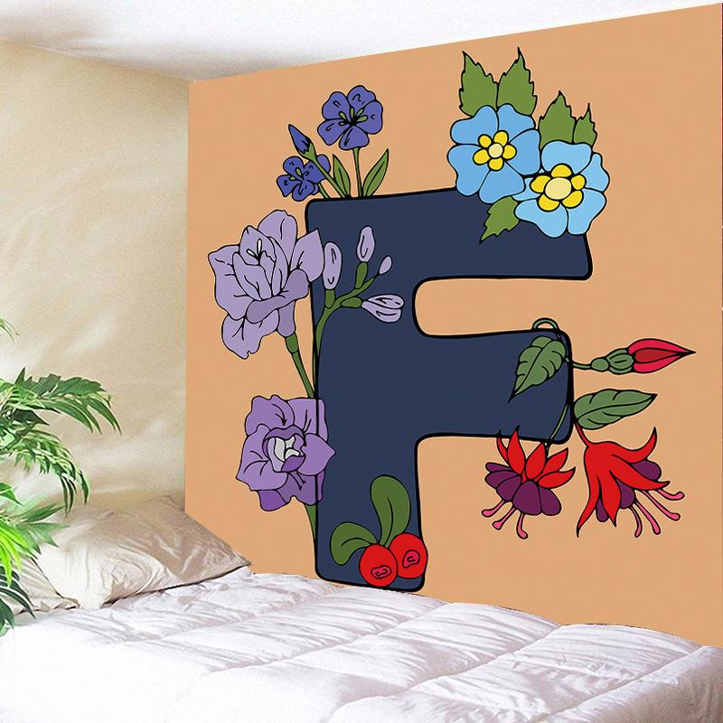 Colorful Letter Floral Tapestry Wall Hanging Botanical Flower Pattern Tapestry Wall Home Bedroom Living Room Decoration Tapestry 100X70CM
