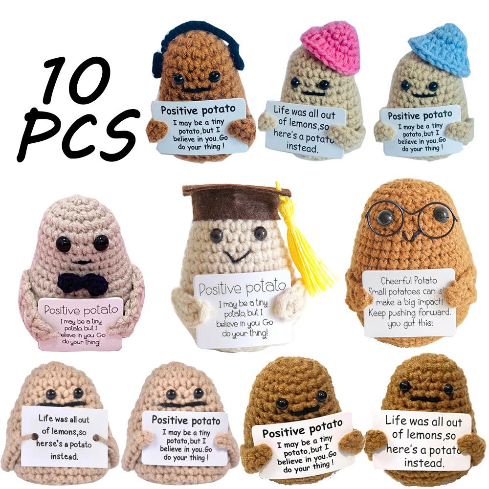 10PCS Positive Cute Potatoes Home Room Decor Mini Handmade Plush Ornament Knitting Wool Yarn Doll Birthday Gifts Room Decoration