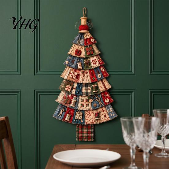 Holiday Home Interior Embellishment Christmas Handmade Door Hanging Kit, Patchwork Tree Decoration DIY Sewing Year Round Garden And Seaside Decor Set,