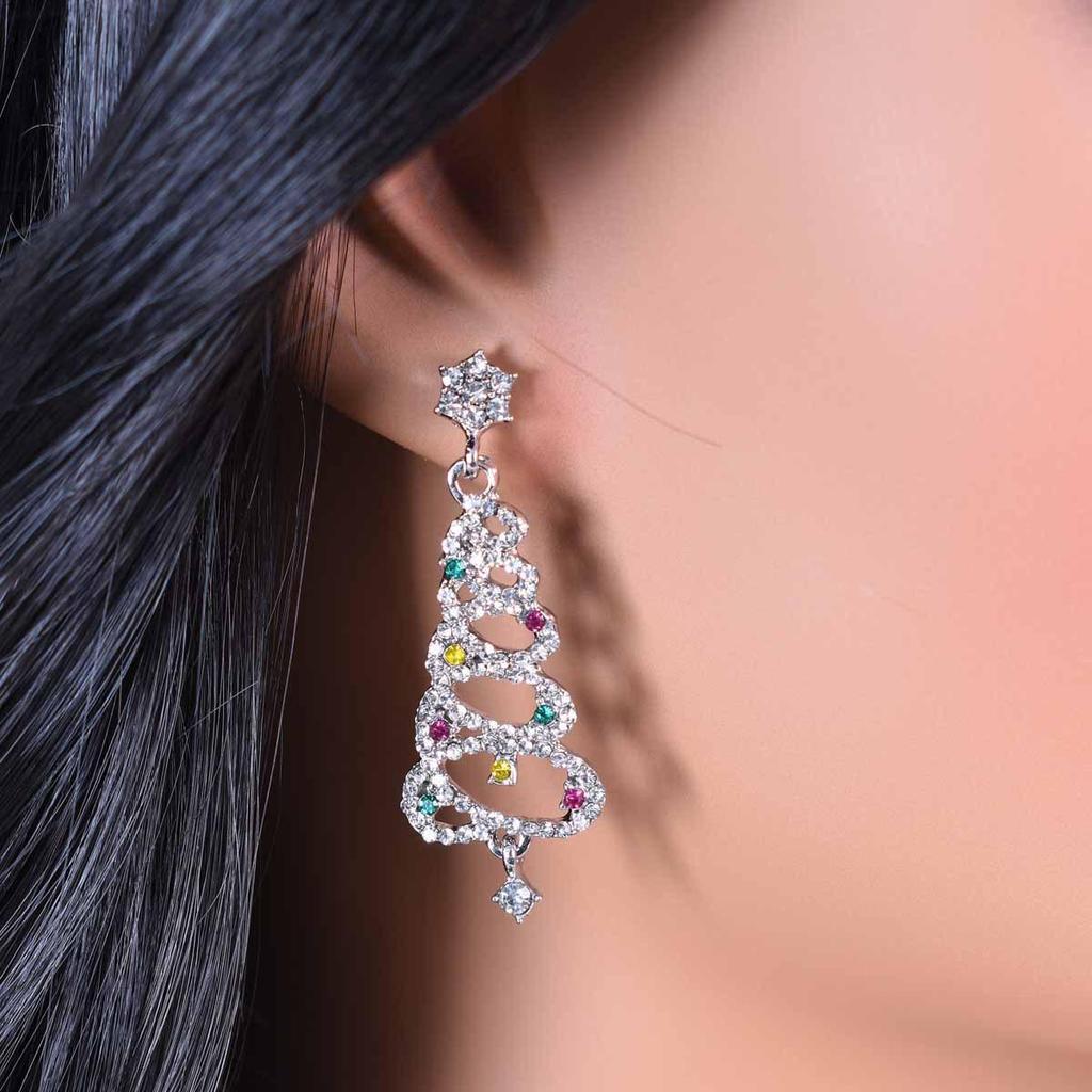 Trendy Rhinestone Christmas Tree Earrings - Long Studs for Women