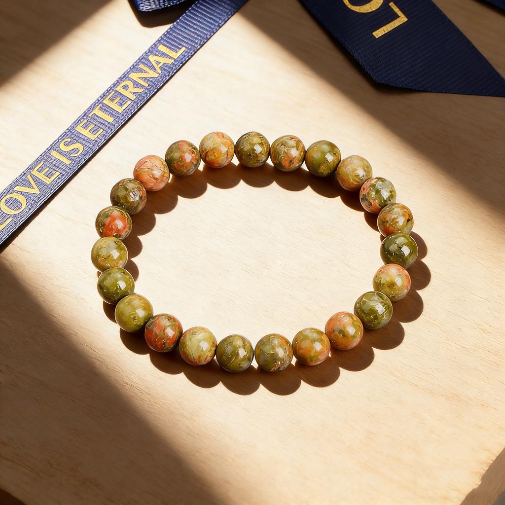 Natural Stone Bead Bracelet Unakite 6 8 10mm Healing Reiki Vitality Charm Bracelet Handmade Round Beads Mens Womens Gift Jewelry