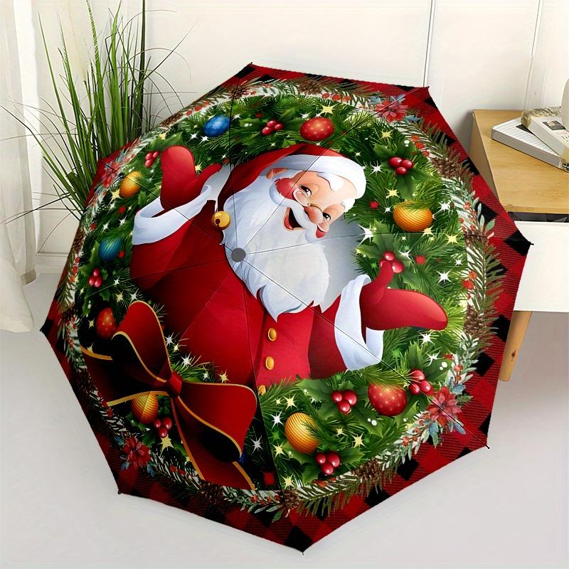 Christmas Santa Claus Umbrella, Portable 3-Fold Compact Umbrella,Christmas Gift ES425
