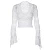 Sexy Deep V Neck Lace Crop Top Women Ruffle Long Sleeve Slim Fit Club Top