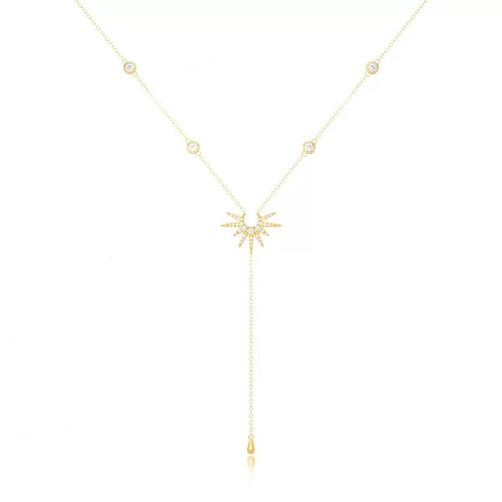 Gold Silver Color Necklace Shiny Delicate Sun Flame Long Tassel Pendant Clavicle Chain Birthday Party Gift Women Fashion Jewelry