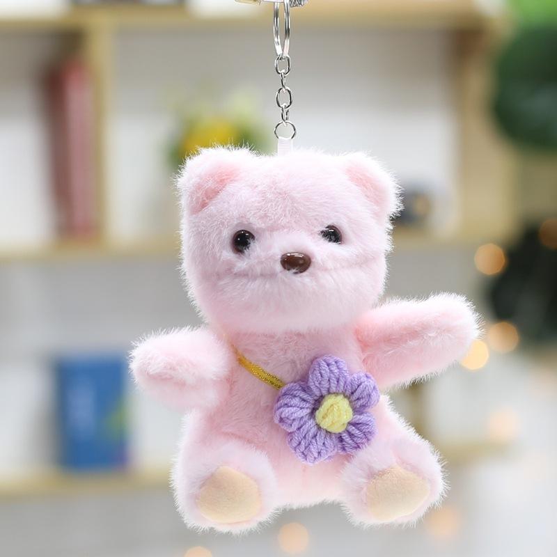Flower Bear Pendant Cute Ribbon Bear Plush Toy Doll Bag Hanging Doll Keychain Doll