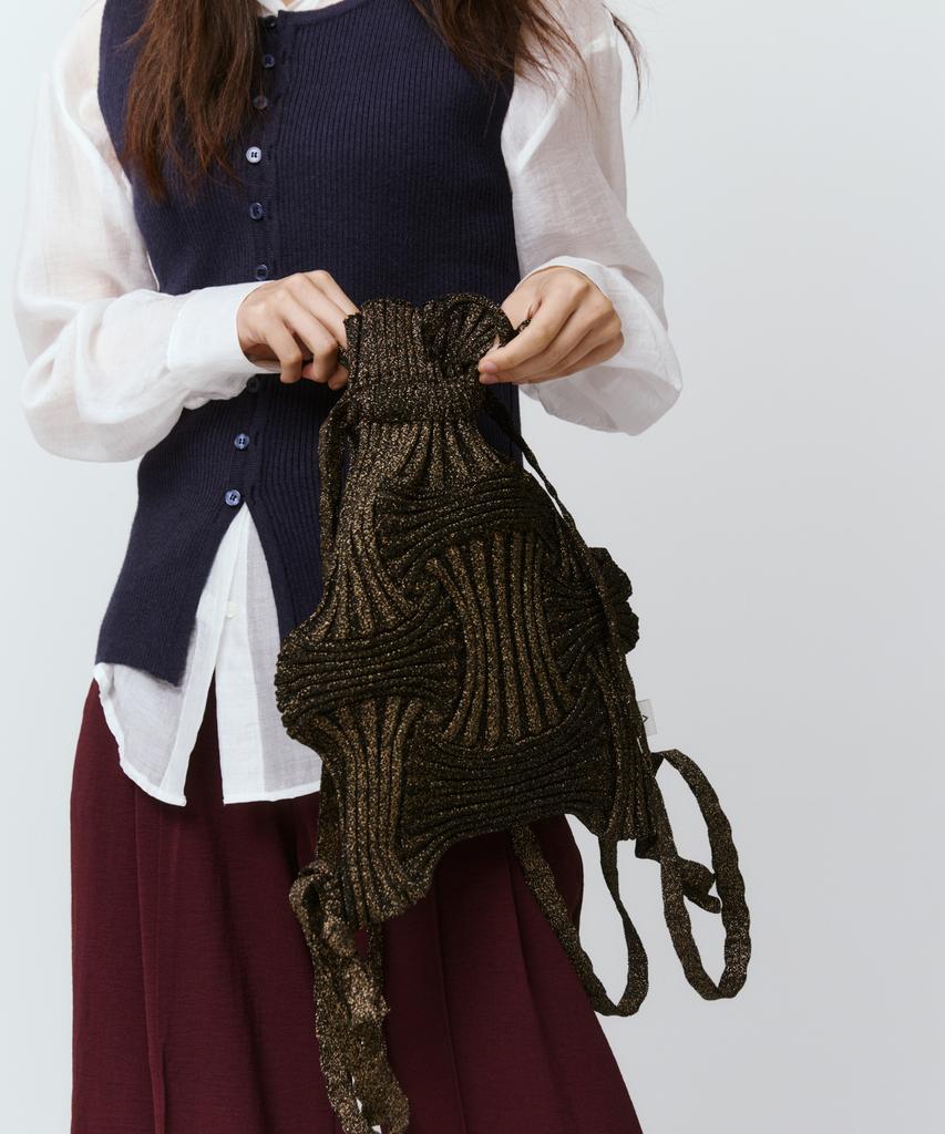 Pleatsmama New Bow Backpack Glitter Black Brown