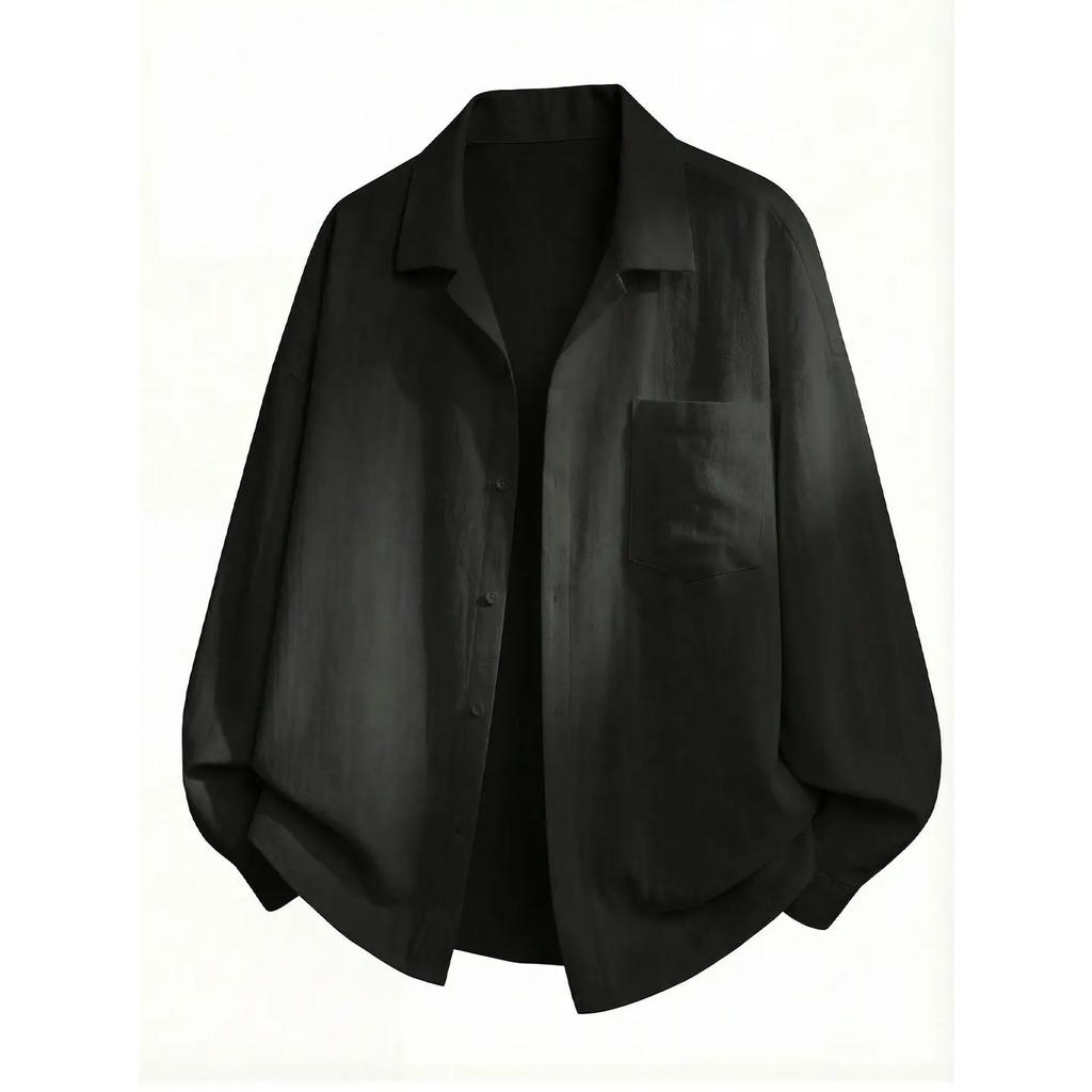 2026 Men Fashion Long Sleeve Shirt Spring Men Casual Loose Top Breathable Hong Kong Style Shirts Male Solid Color Korean Shirts